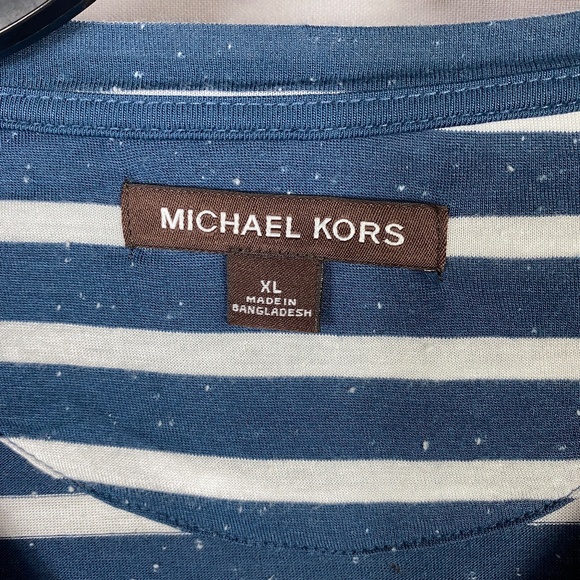 Michael Kors Mens Striped V Neck Tee Shirt in Speckled Navy Size XL - Picture 4 of 5
